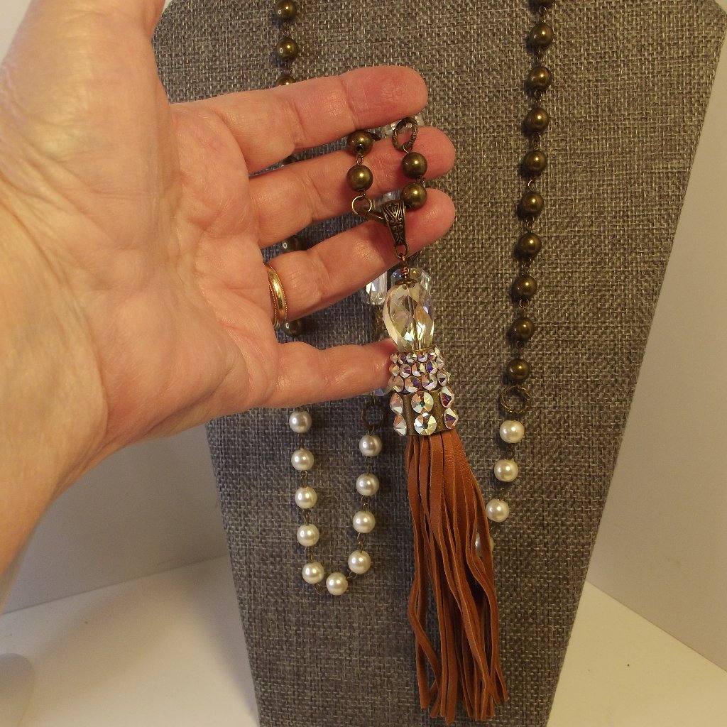 Pink Panache Beaded Necklace - New - Tassel Pendant Iridescent Crystal & More!
